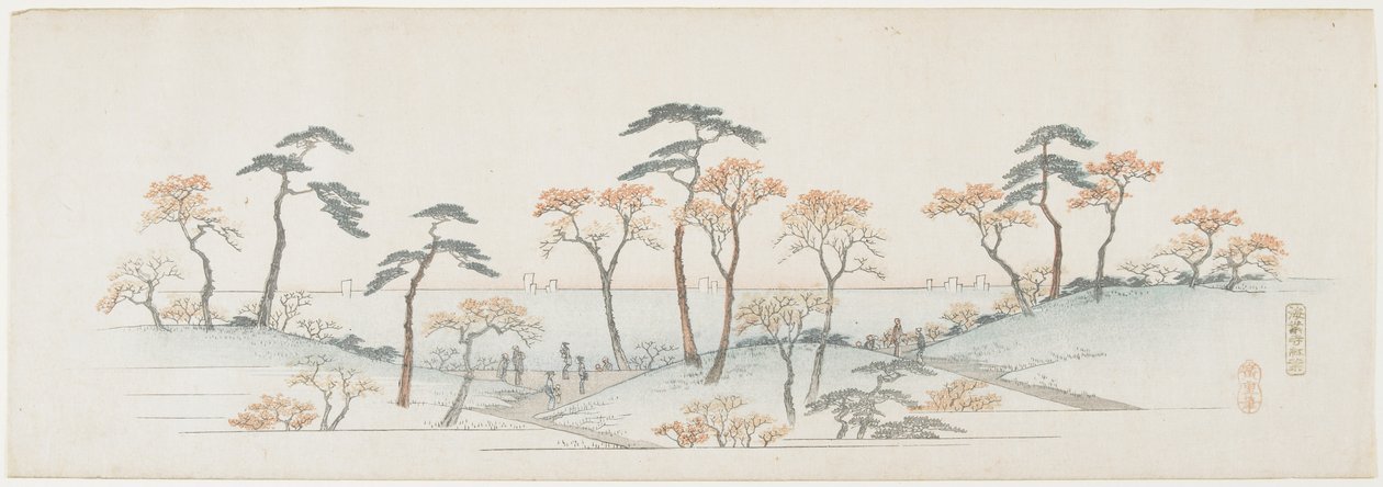海安寺の紅葉、1837-1844 作： 歌川広重