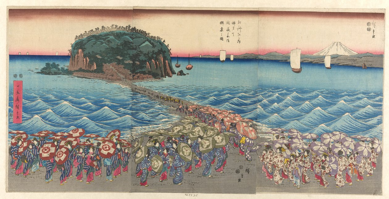 Ｃろｗｄ ヴィ師ちんｇ 弁財天 Ｓｈリネ あｔ 江ノ島 員 相模 Ｐロヴィんせ （粗酒 江ノ島 弁財天 快著 参詣 群衆 の 図） 作： 歌川広重