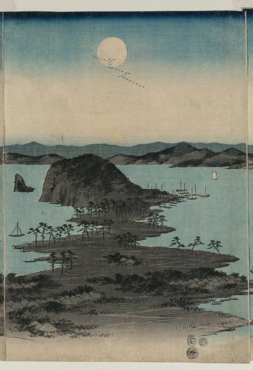 金沢、武蔵の満月 作： 歌川広重