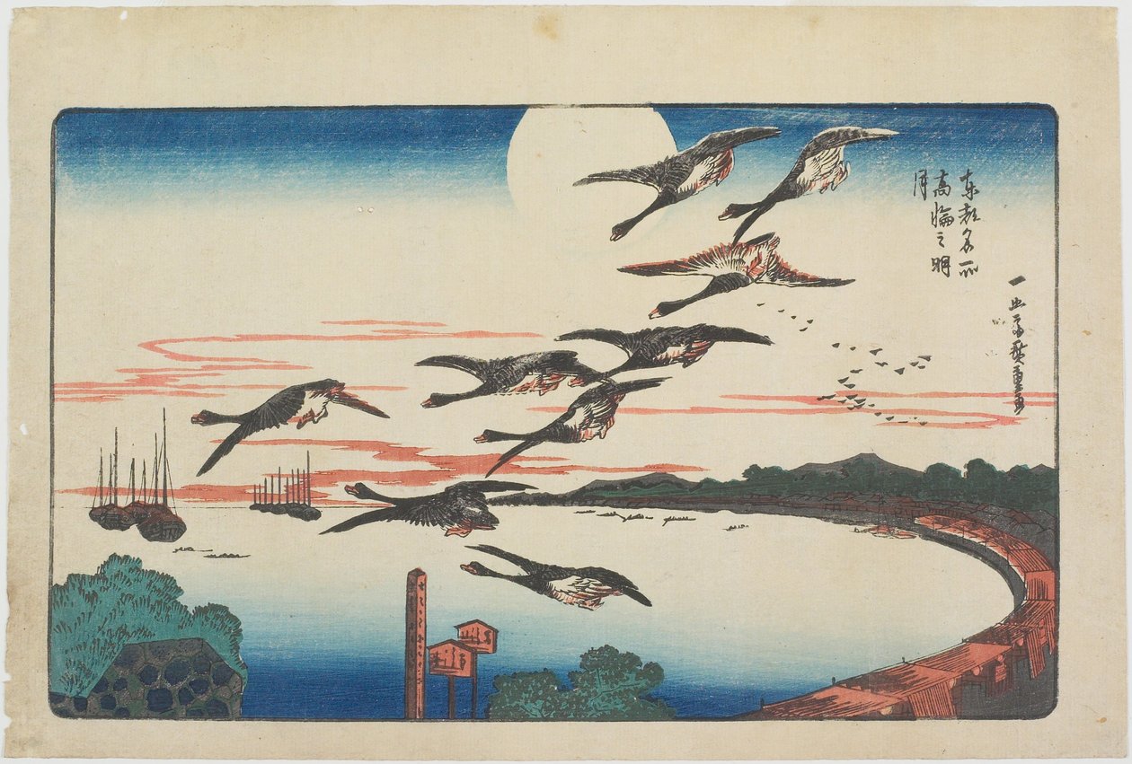 高輪の上の満月 作： 歌川広重