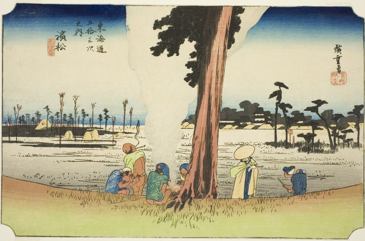 Hamamatsu: Winter Scene (Hamamatsu, fuyugare no zu), from the series "Fifty-three Stations of the Tokaido (Tokaido gojusan tsugi no uchi)," also known as the Hoeido Tokaido 作： 歌川広重