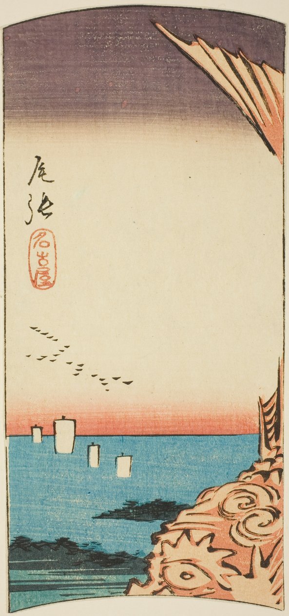 尾張国名古屋、シートNo. シリーズ「地方の切り絵」より4枚 作： 歌川広重