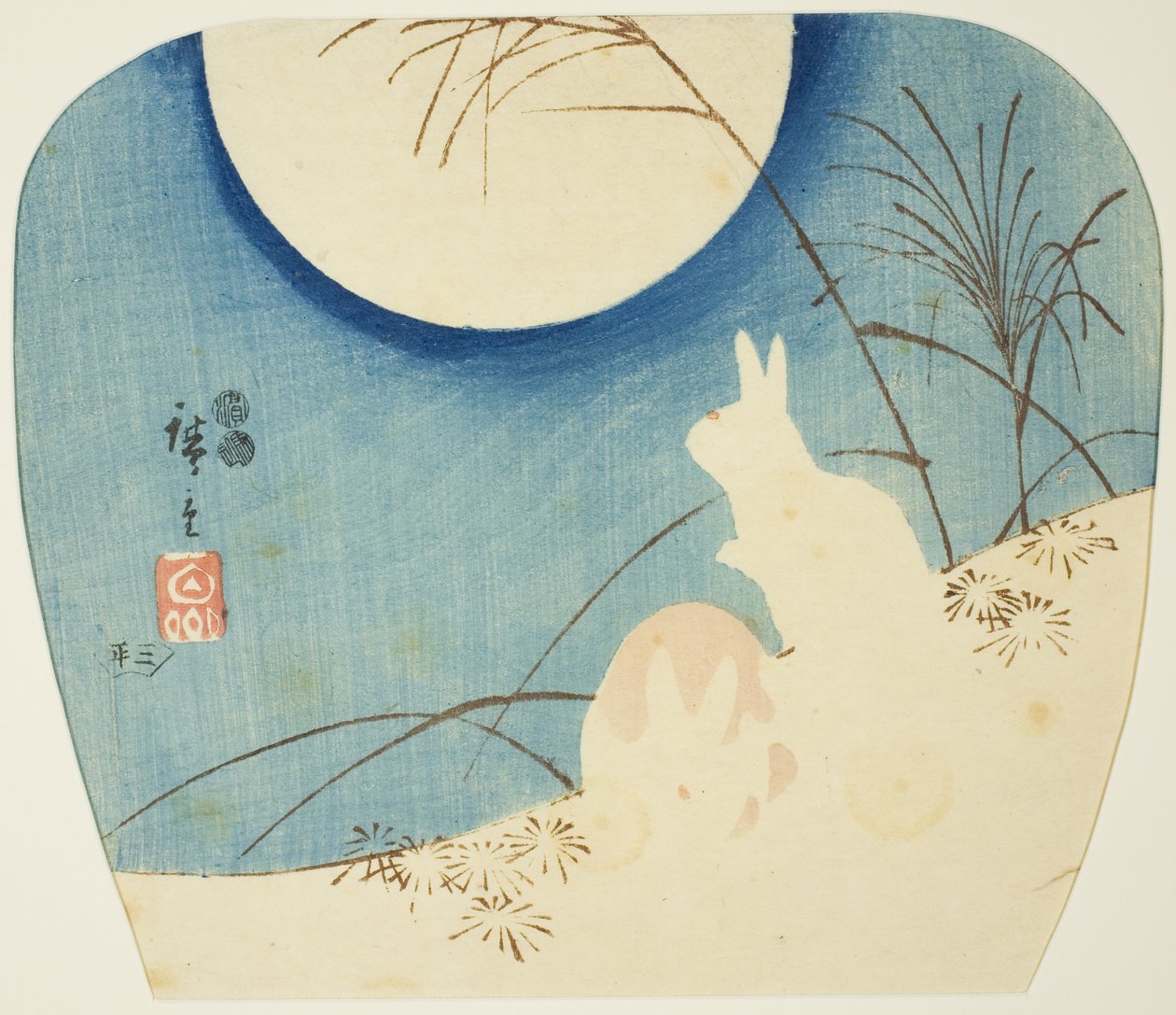 月明かりのウサギ 作： 歌川広重