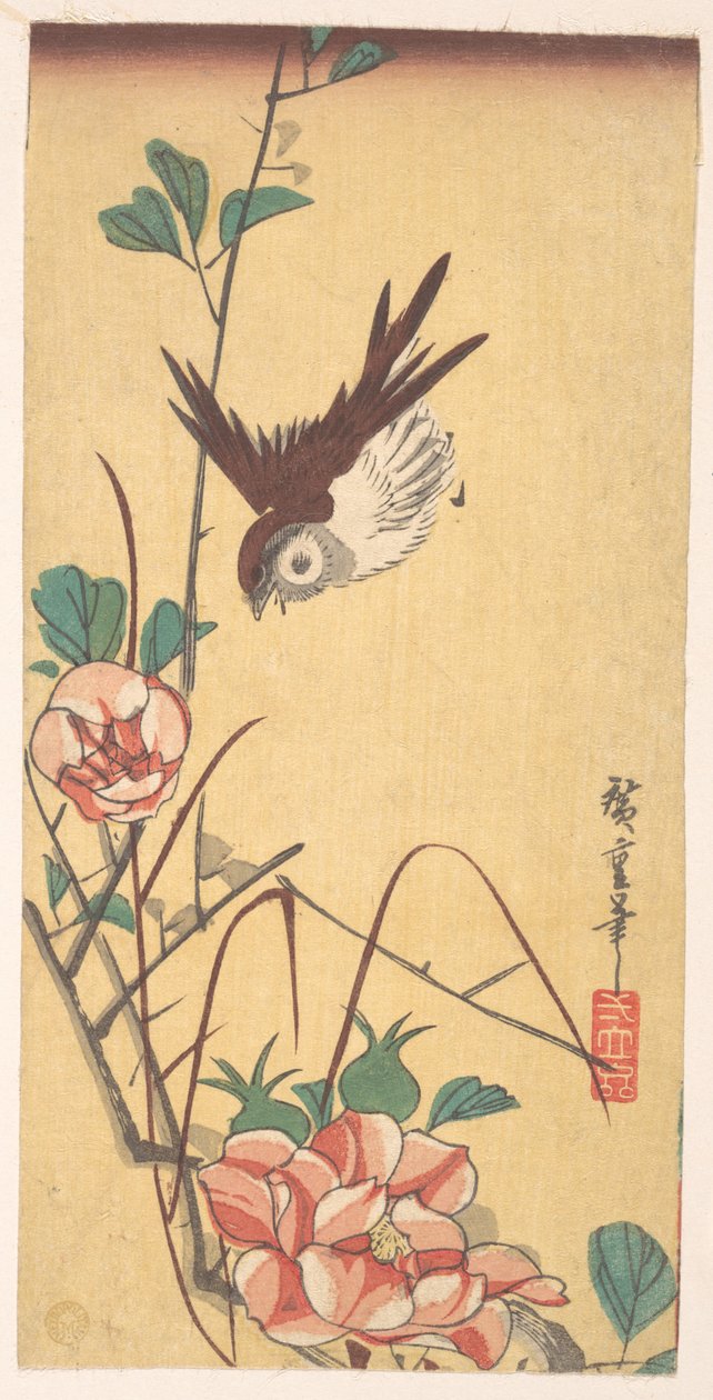 薔薇と雀 作： 歌川広重