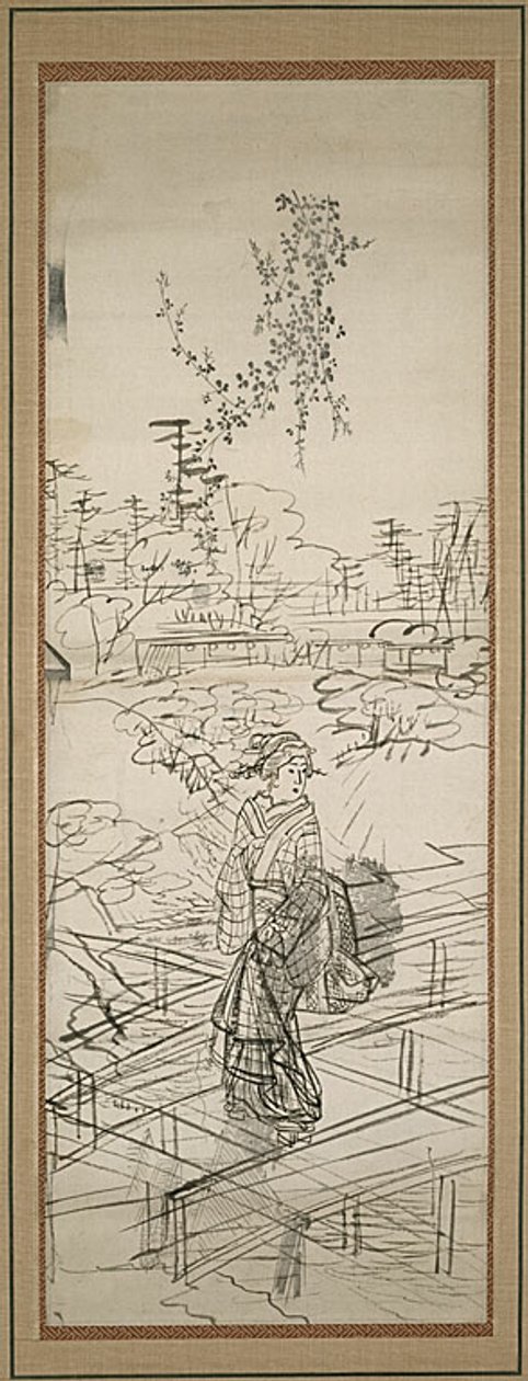 橋を渡る女性のスケッチ 作： 歌川広重
