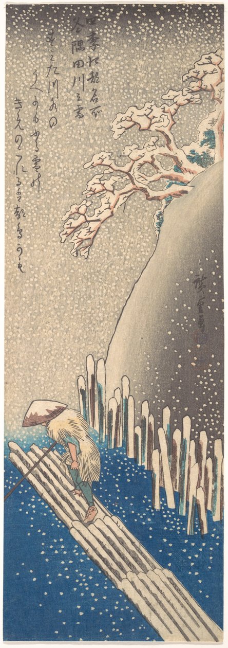 雪の隅田川、連作「江戸名所四季」より 作： 歌川広重
