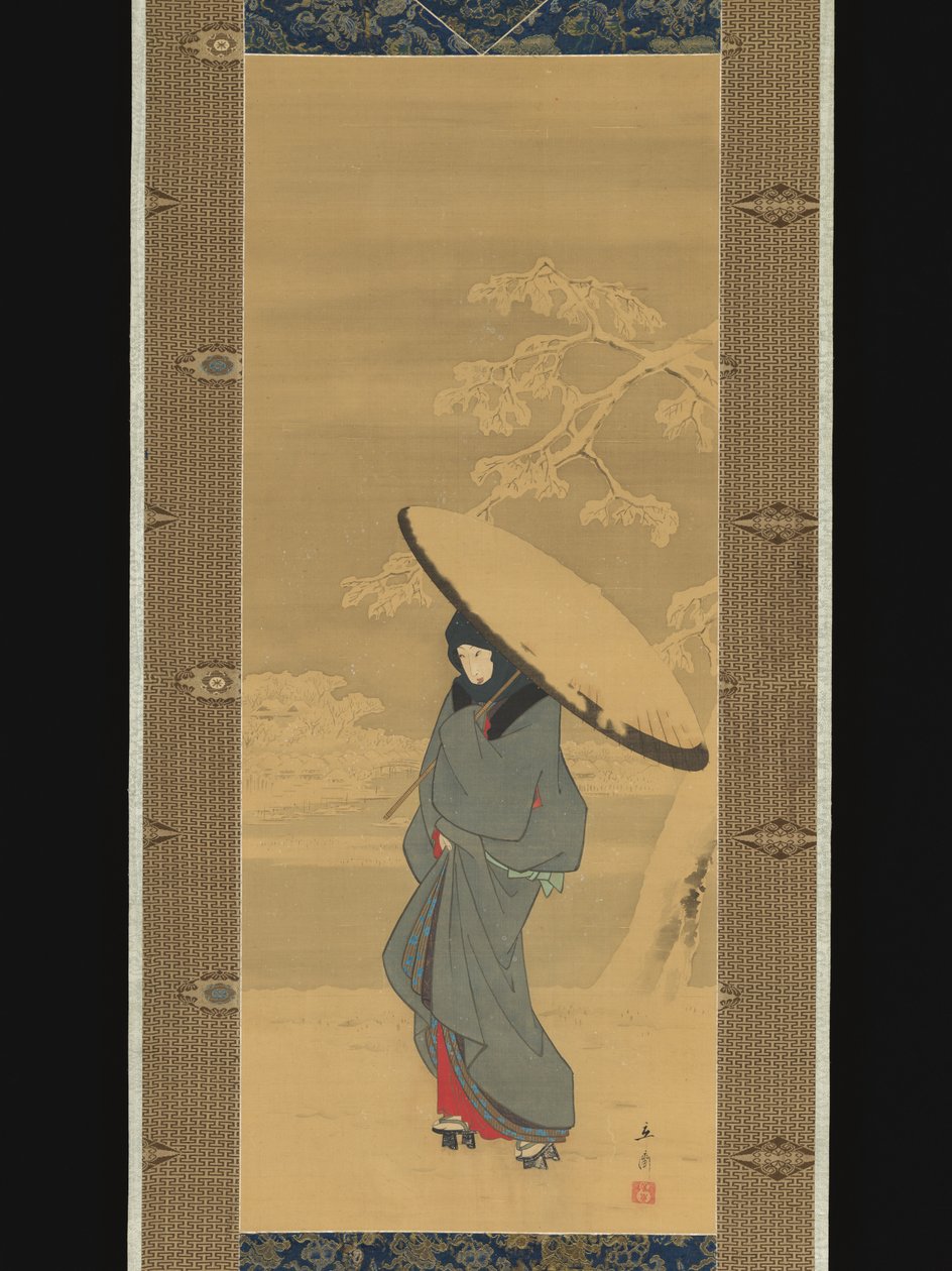 雪の中を歩く女性 作： 歌川広重