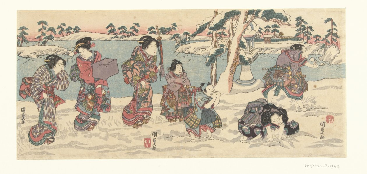 雪玉を投げる 作： 歌川国貞（初代）