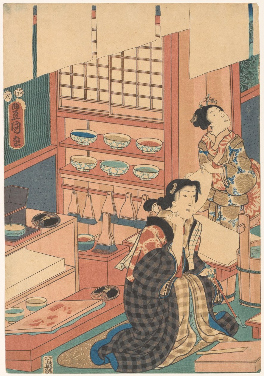 版画を作る女性（左） 作： 歌川国貞（初代）