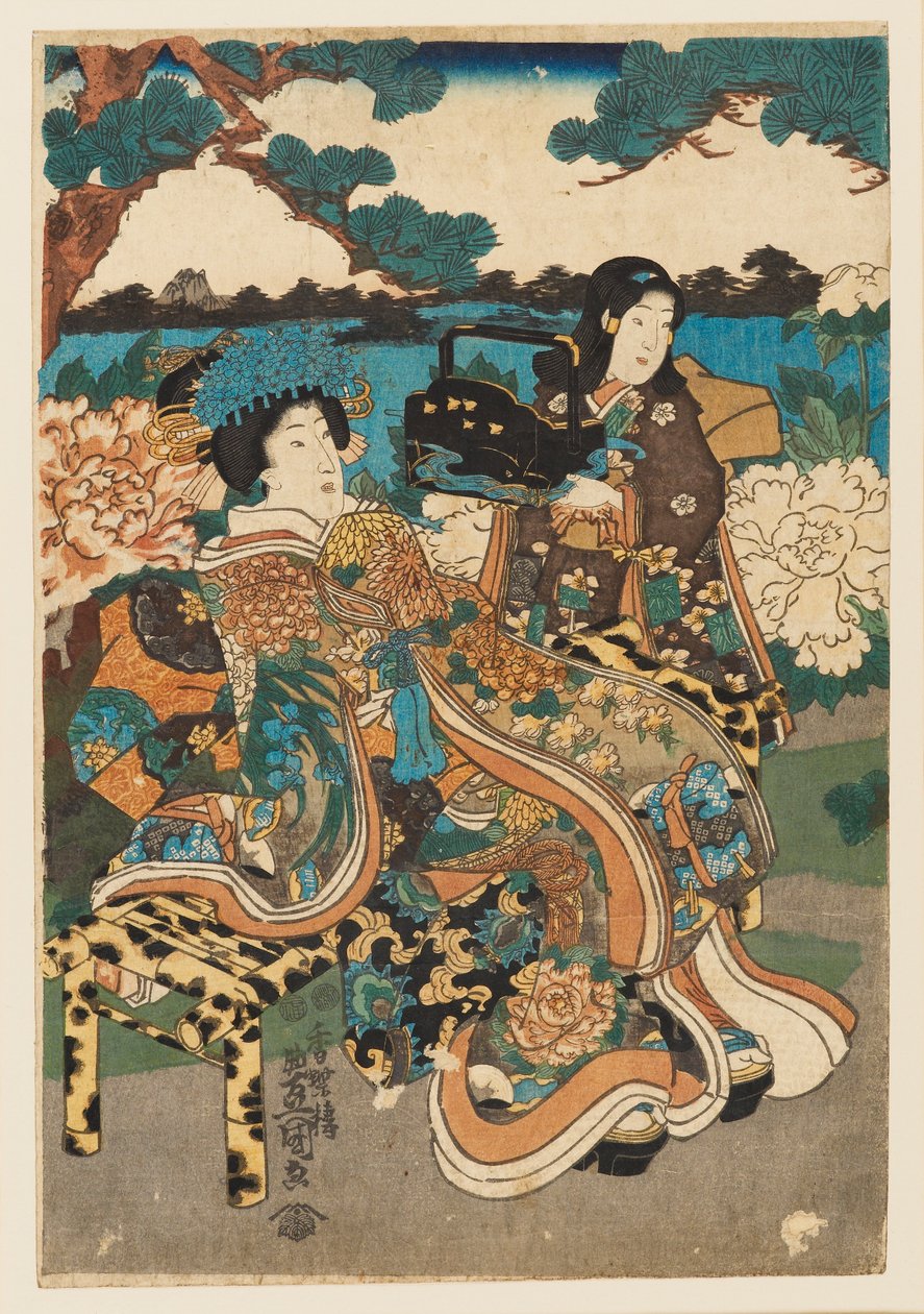 木版画「花魁と女中」1786-1865年 作： 歌川国貞
