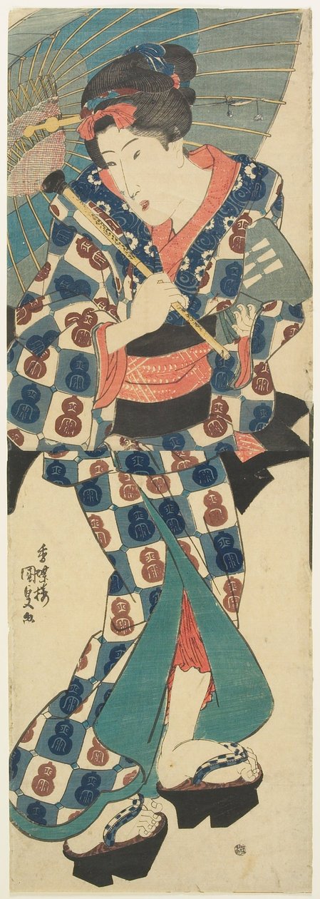 Junges Mädchen mit Regenschirm 作： 歌川国貞