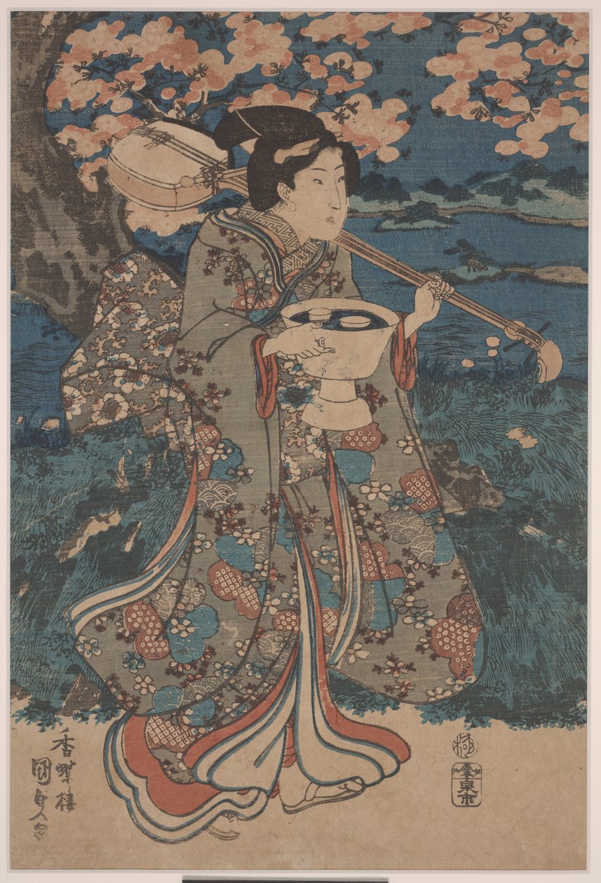 桜観覧会に行く（木版画） 作： 歌川国貞III