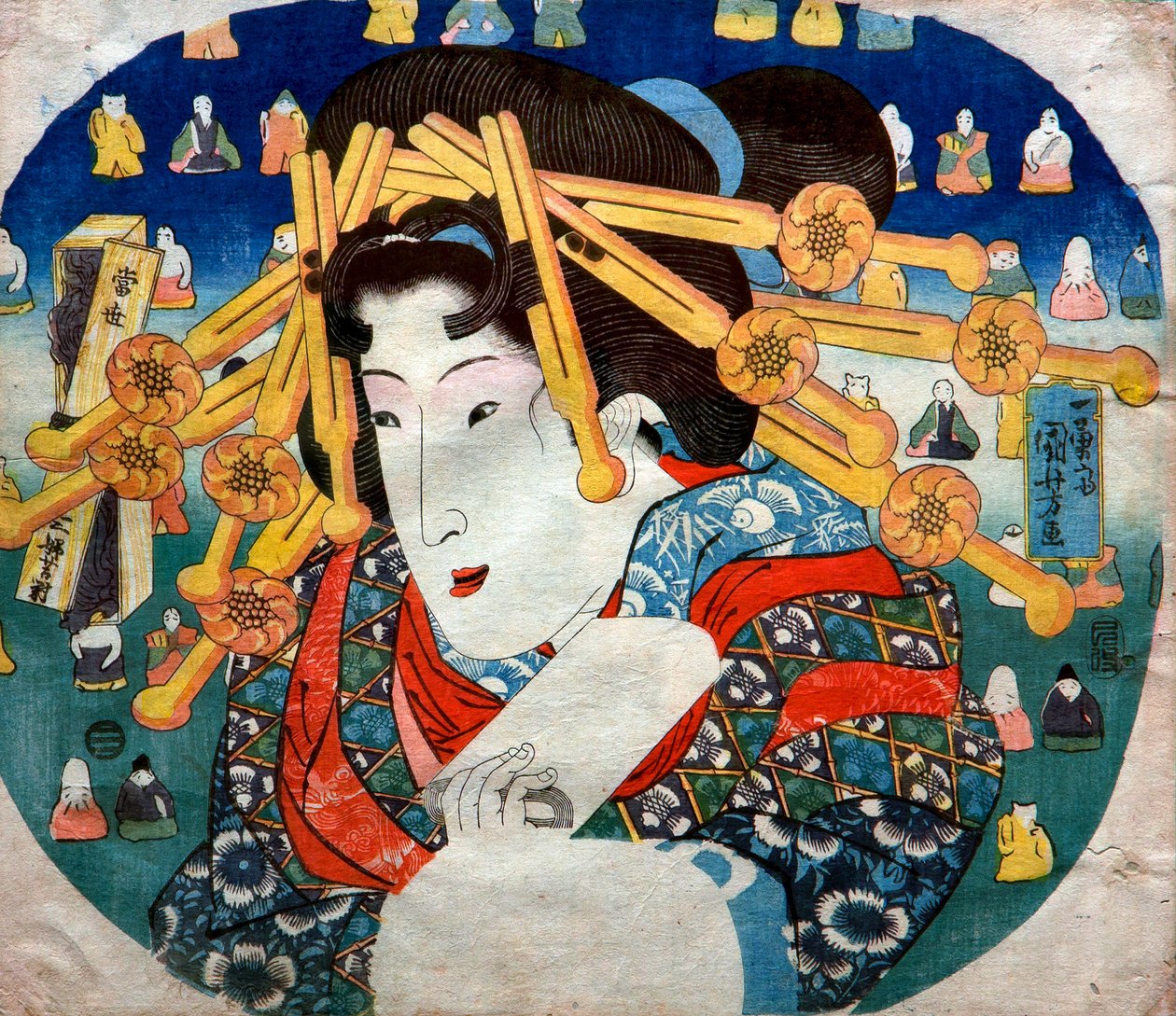 宮廷女官シリーズ。近代女性三苦（とうせいさんぷく） 1833年頃 作： 歌川国芳