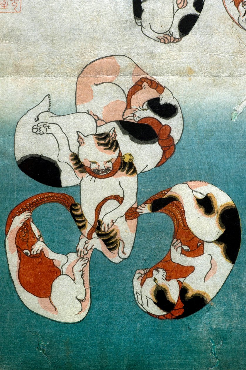 蛸シリーズ 猫の字（ねこのいてじ） 1842年頃 作： 歌川国芳