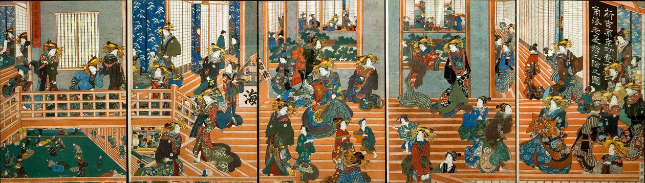 角海老屋の二階部分の俯瞰図 作： 歌川国芳