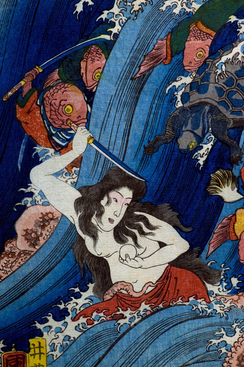 玉取姫 竜宮から聖なる宝石を盗む（竜宮玉取姫の図 作： 歌川国芳