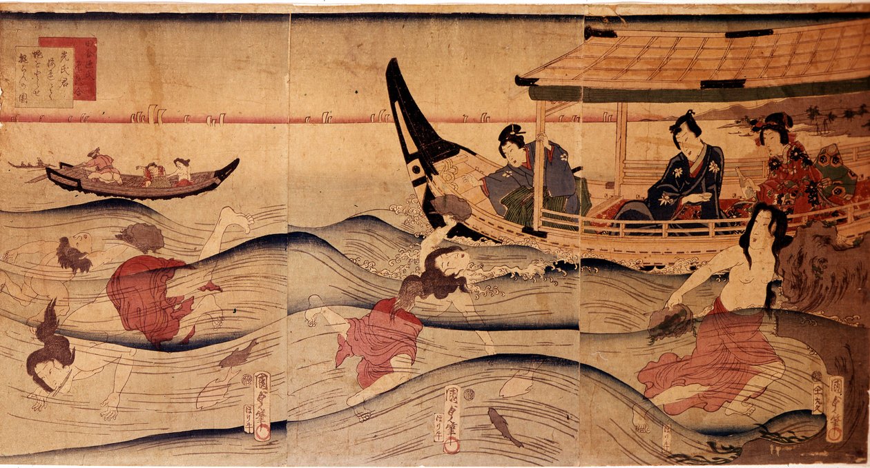 あわびの釣り」です。歌川国芳（v.1797-1861）の版画 作： 歌川国芳