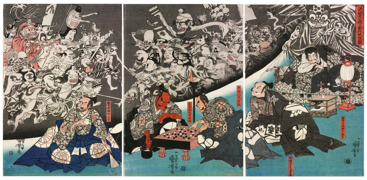 アーススパイダーは、1843年、源頼光公の邸宅でモンスターを生成します。 作： 歌川国芳