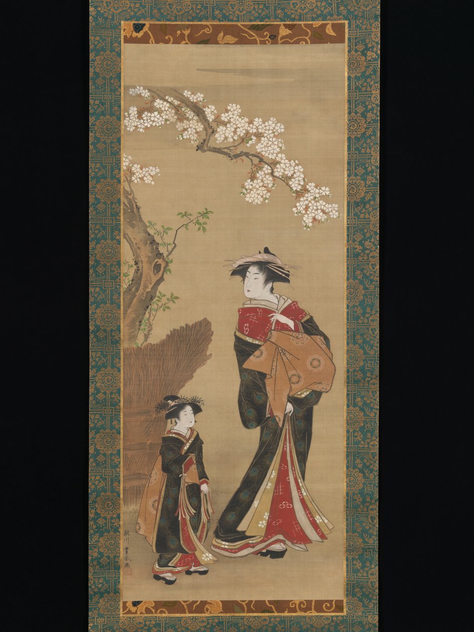 桜の木の下の遊女と付き添い 作： 歌川豊春
