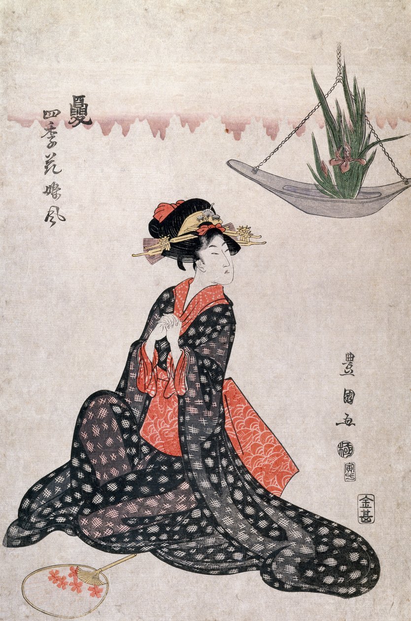 歌川豊国（1769-1825）作「四季の花」（浮世絵風木版画、日本、日本文明