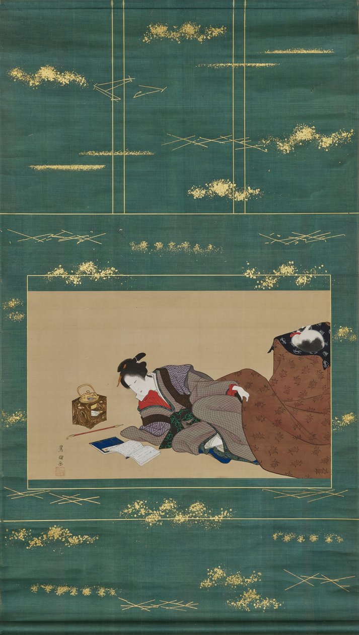 こたつで暖をとる女性 作： 歌川豊国