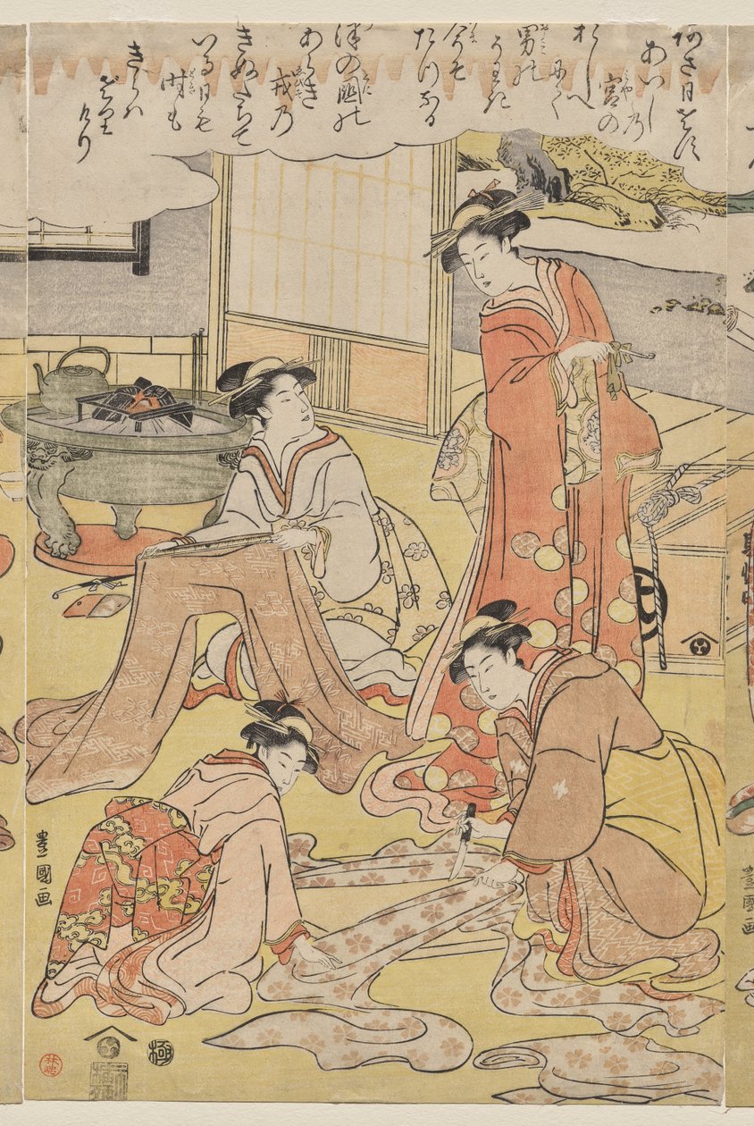 服を作る女性 作： 歌川豊国
