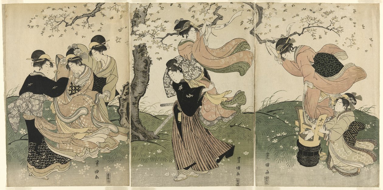桜の木の下の風の強い日 作： 歌川豊国I