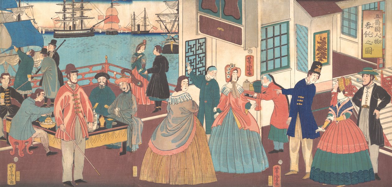 五か国の人々、1861 年。 作： 歌川吉虎