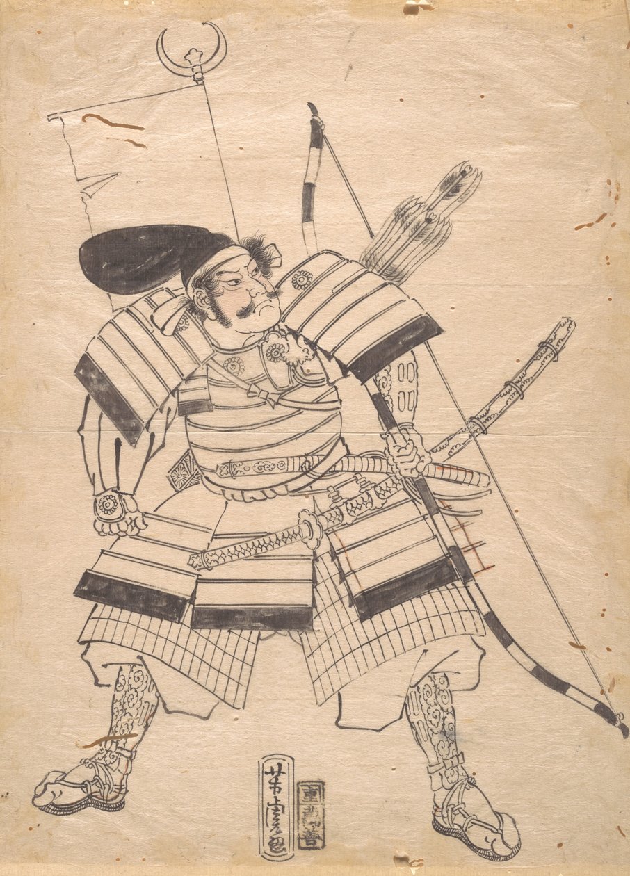 19 世紀の戦士版画の準備図面。 作： 歌川吉虎