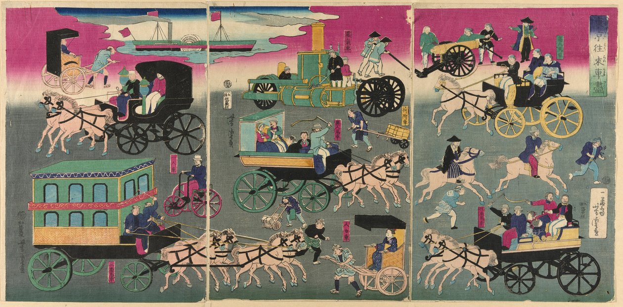 ヴェ費ｃぇｓ 音 テェ Ｓｔレエｔｓ おｆ と居 （トキョ おライ 車 づくし） 作： 歌川吉虎