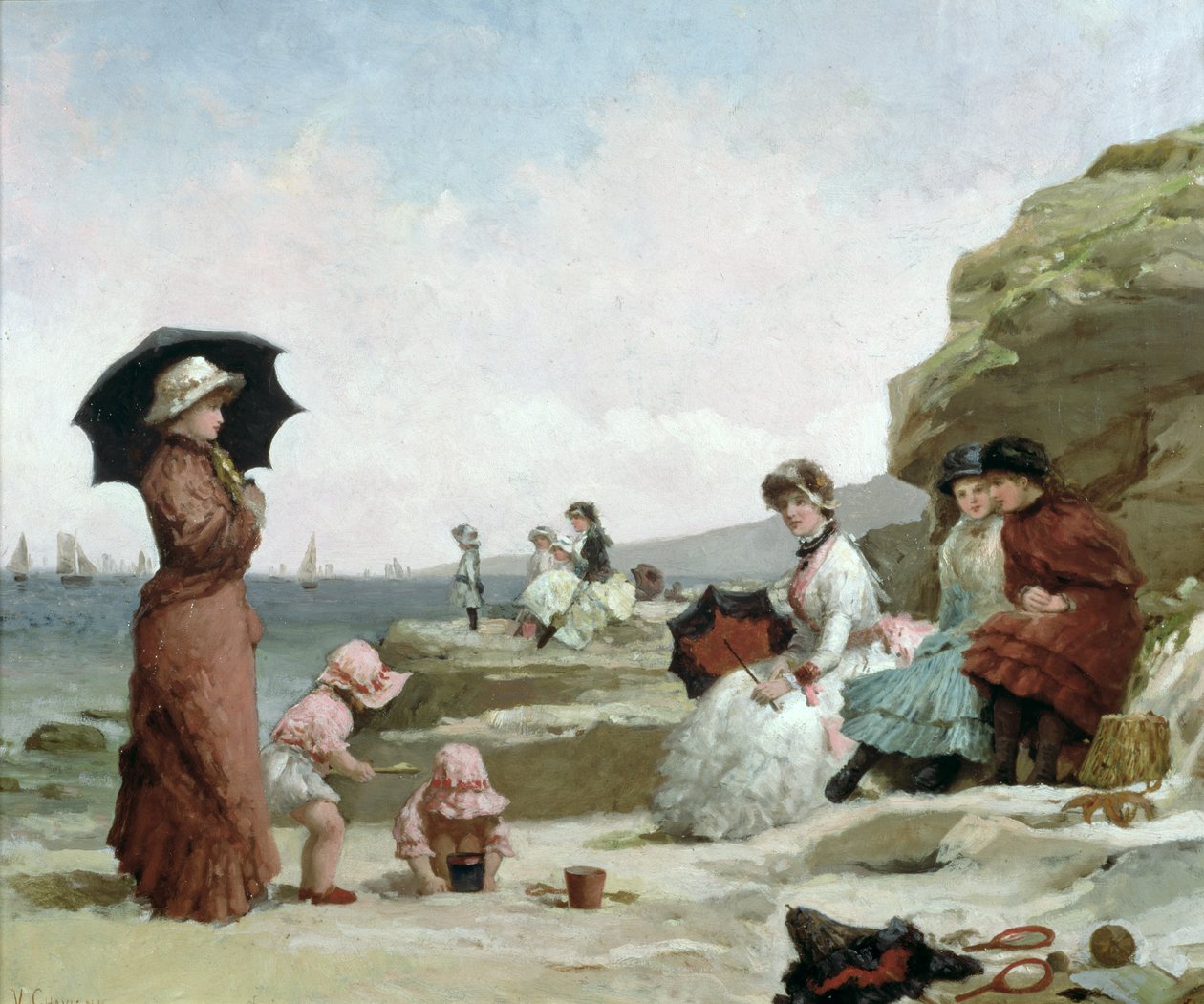 海景、海辺の人物像、1870年頃 作： V.シャヴィニー