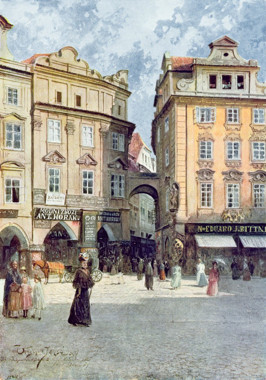 「スタラプラハ」（旧プラハ）からのStaromestsky Rynkの眺めc.1900 作： ヴァーツラフ・ヤンサ