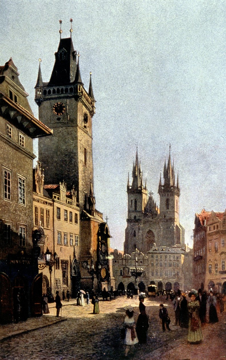 Starometsky-aukio ja kaupungintalo Prahassa, n. 1900 (tulostus) 作： ヴァーツラフ・ヤンサ