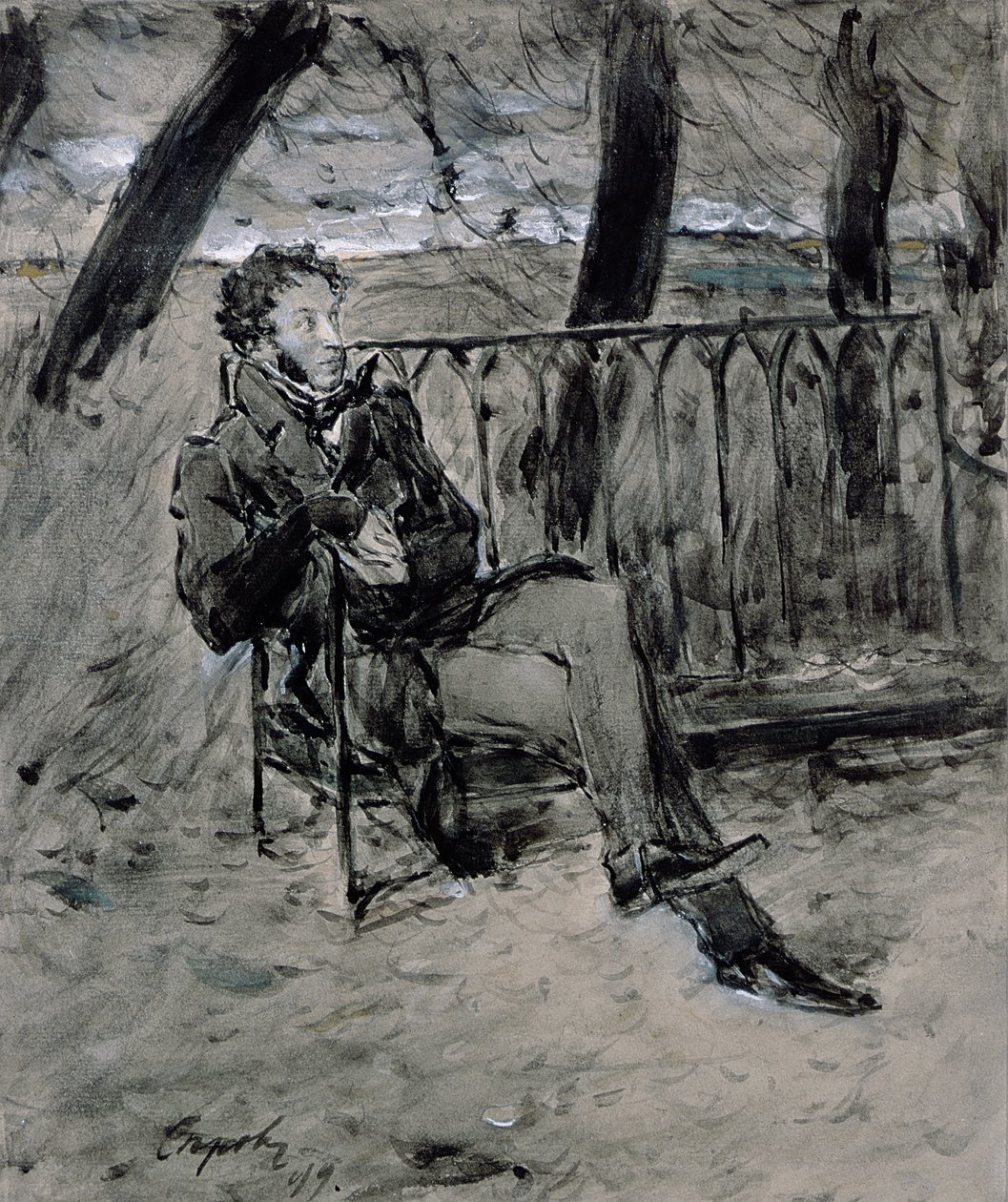 1899年の公園でのアレクサンドルプーシキン（1865-1911） 作： バレンティン・アレクサンドロビッチ・セロフ