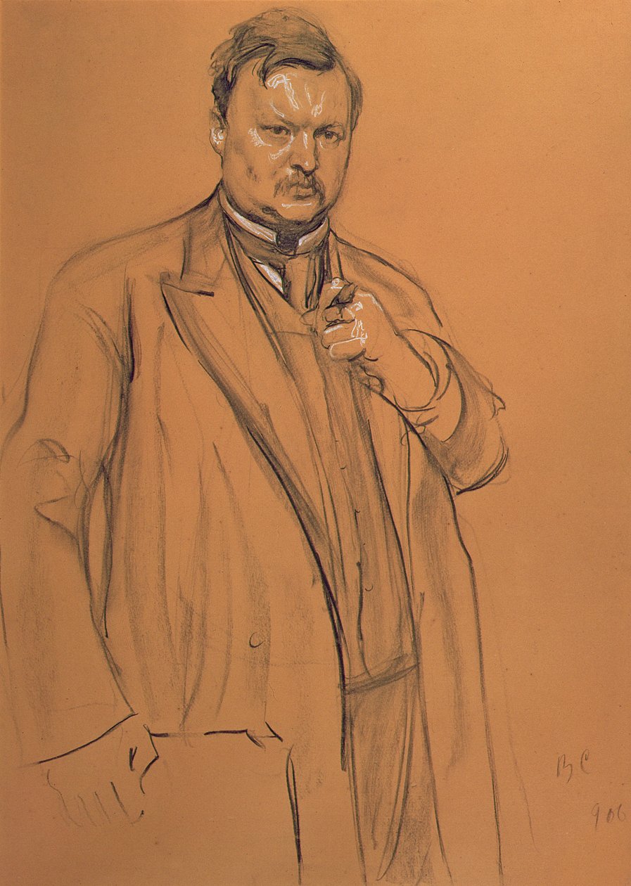 作曲家の肖像Alekandr Konstantinovich Glazunov（1865-1936）、1906（紙にチョークと木炭） 作： バレンティン・アレクサンドロビッチ・セロフ