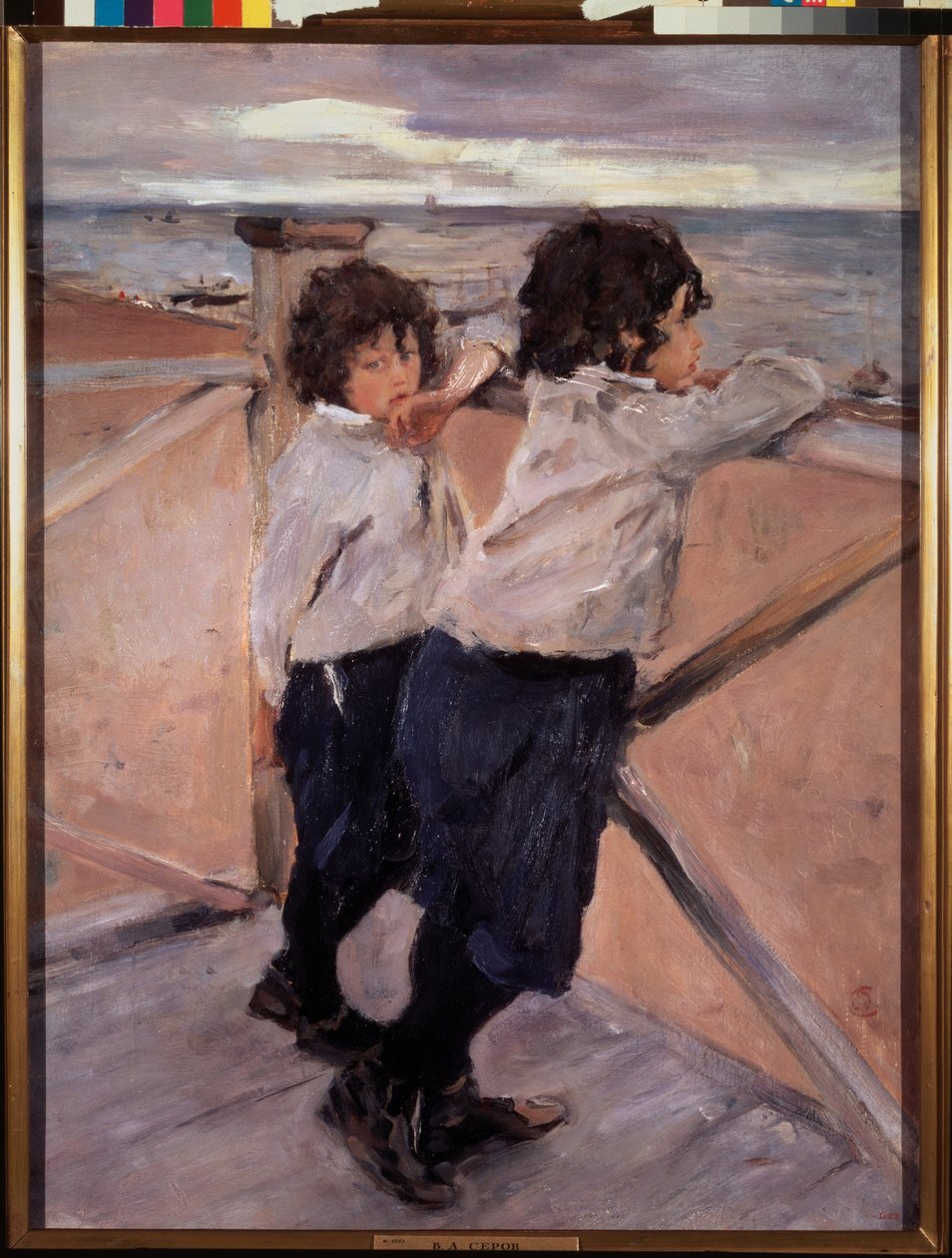 子供。 (バルト海の前で、木製のポンツーンに乗った 2 人の兄弟)。 Valentin Alexandrovich Serov（1865-1911）による絵画、キャンバスに油彩 作： バレンティン・アレクサンドロビッチ・セロフ