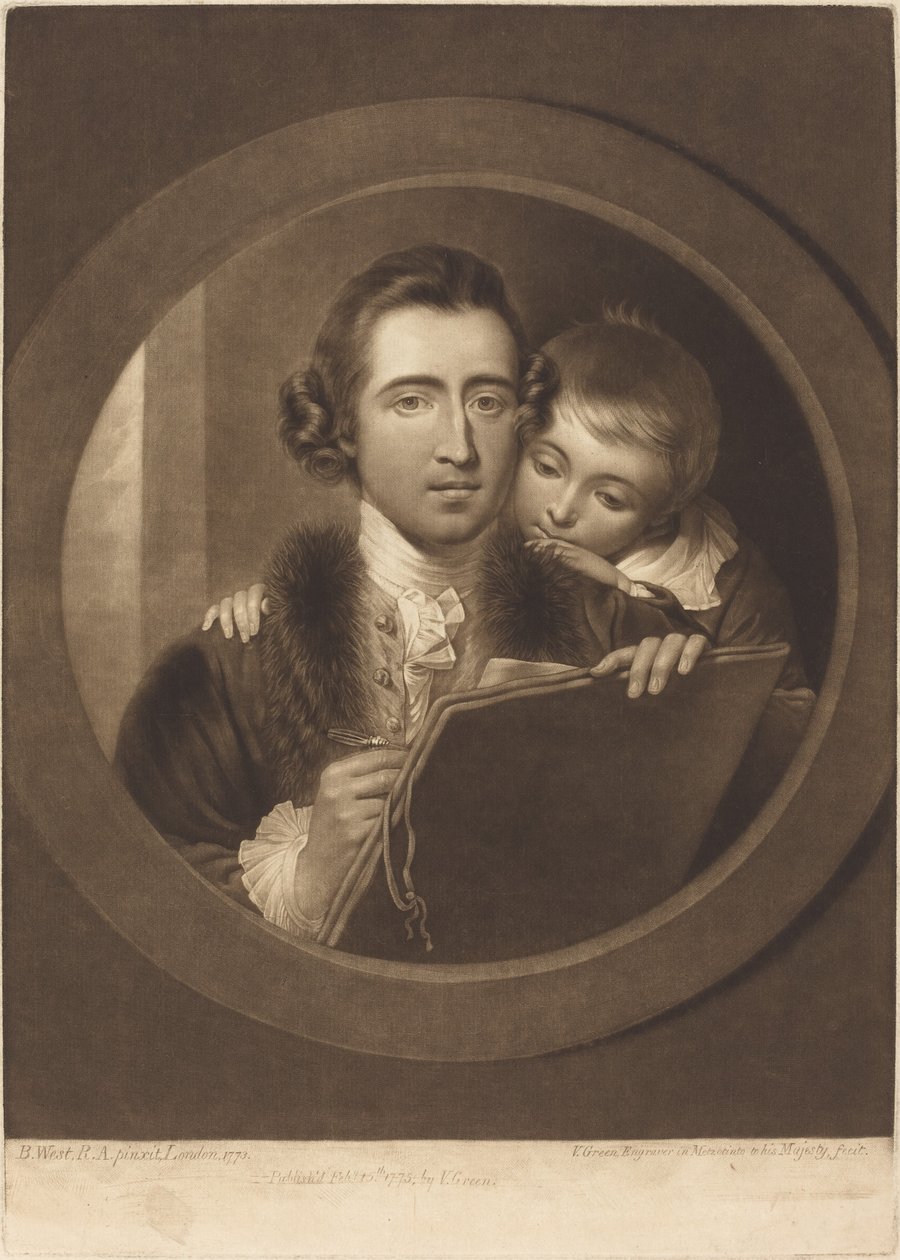 Benjamin West, Esqr R.A. と彼の息子RIウェスト、1773年。 作： バレンタイングリーン