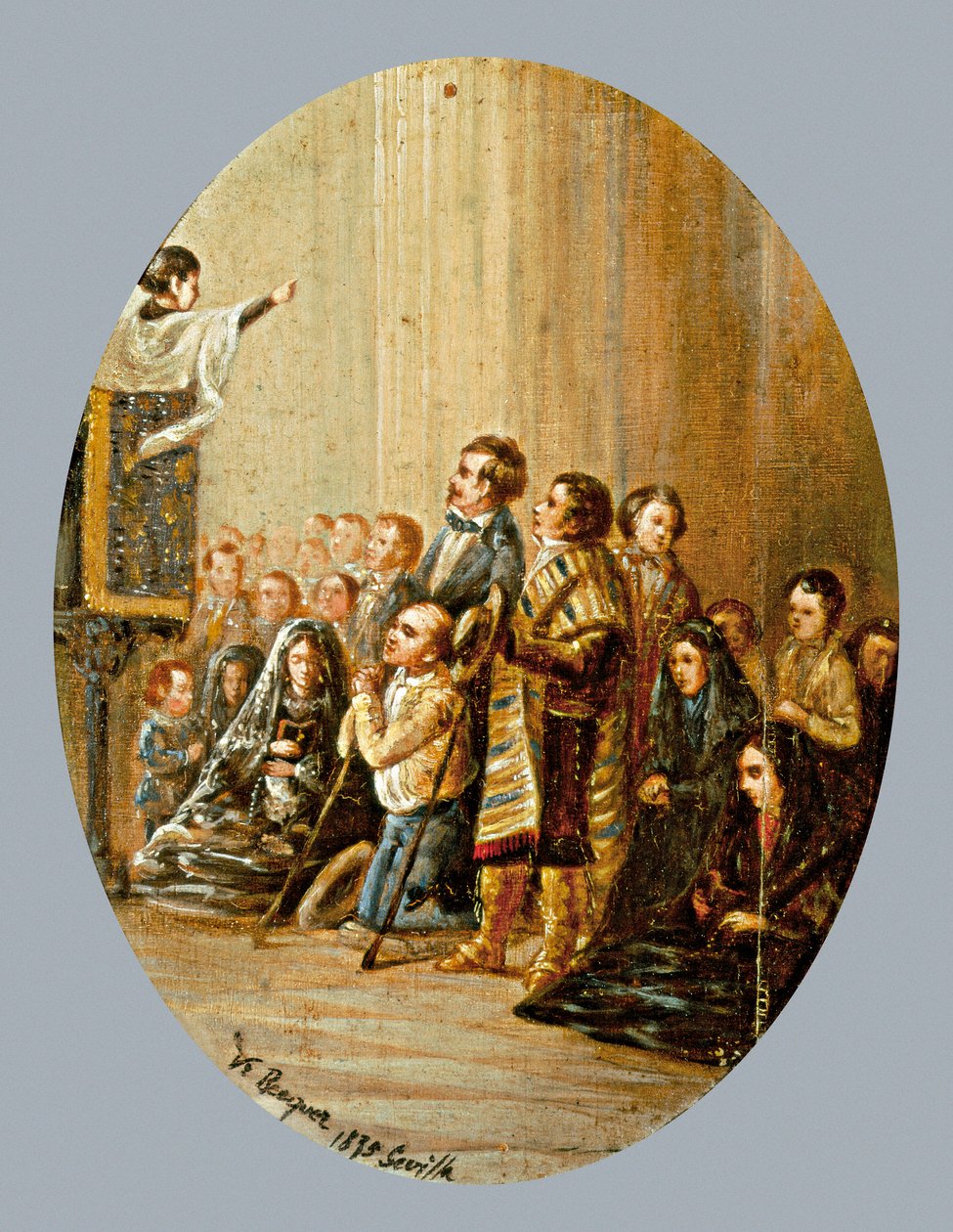 説教の様子。Valeriano DOMINGUEZ BECQUER (1834-1870)による絵画。木に油彩 作： ヴァレリアーノ・ドミンゲス・ベケル
