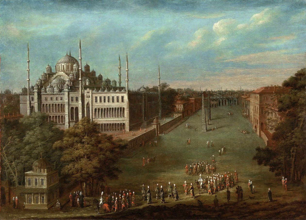ヒッポドローム広場のグランドヴィジエとスルタンアーメッドモスクの行列、1737年 作： ヴァンモア