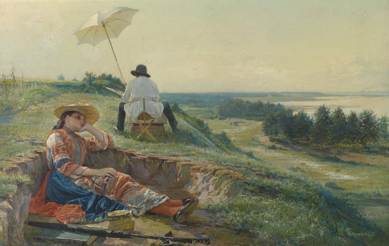 暑い夏の日（仕事中のアーティスト） 作： ヴァシリ・アンドレイエヴィチ・ゴリンスキー