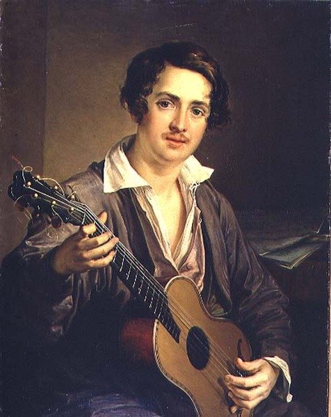 ギタープレイヤーヴィルトゥオーゾ・ギタリスト、ウラジーミル・イワノヴィッチ・モルコフ（1803-64）の肖像 1839年（油彩・キャンバス 作： ヴァシリアンドレエヴィチトロピニン