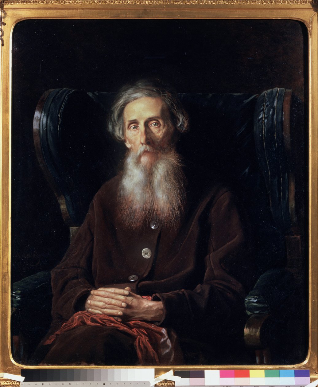 作家で辞書編集者のウラジミール・ダール (1801-1872) の肖像。 Vasili（Vasili）Grigoryevich Perov（1834-1882）による絵画、キャンバスに油彩 作： Vasili Grigorevich Perov
