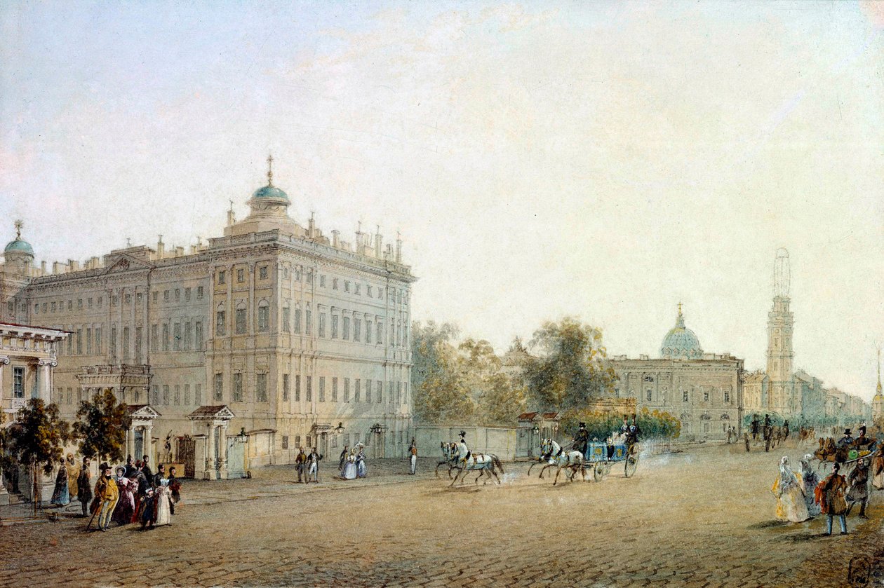 1830年サンクトペテルブルクのパースペクティブ・ネフスキー（ネフスキー）の眺め。ロシア 水彩画 ヴァシリー・サドヴニコフ（1800-1879） 1830年 サンクトペテルブルクエルミタージュ美術館の図書館 作： ヴァシリ・セメノビッチ・サドヴニコフ