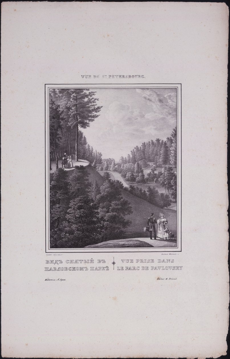 サンクトペテルブルクの景色。パブロフスクの公園の眺め、1833 作： ヴァシリ・セメノビッチ・サドヴニコフ