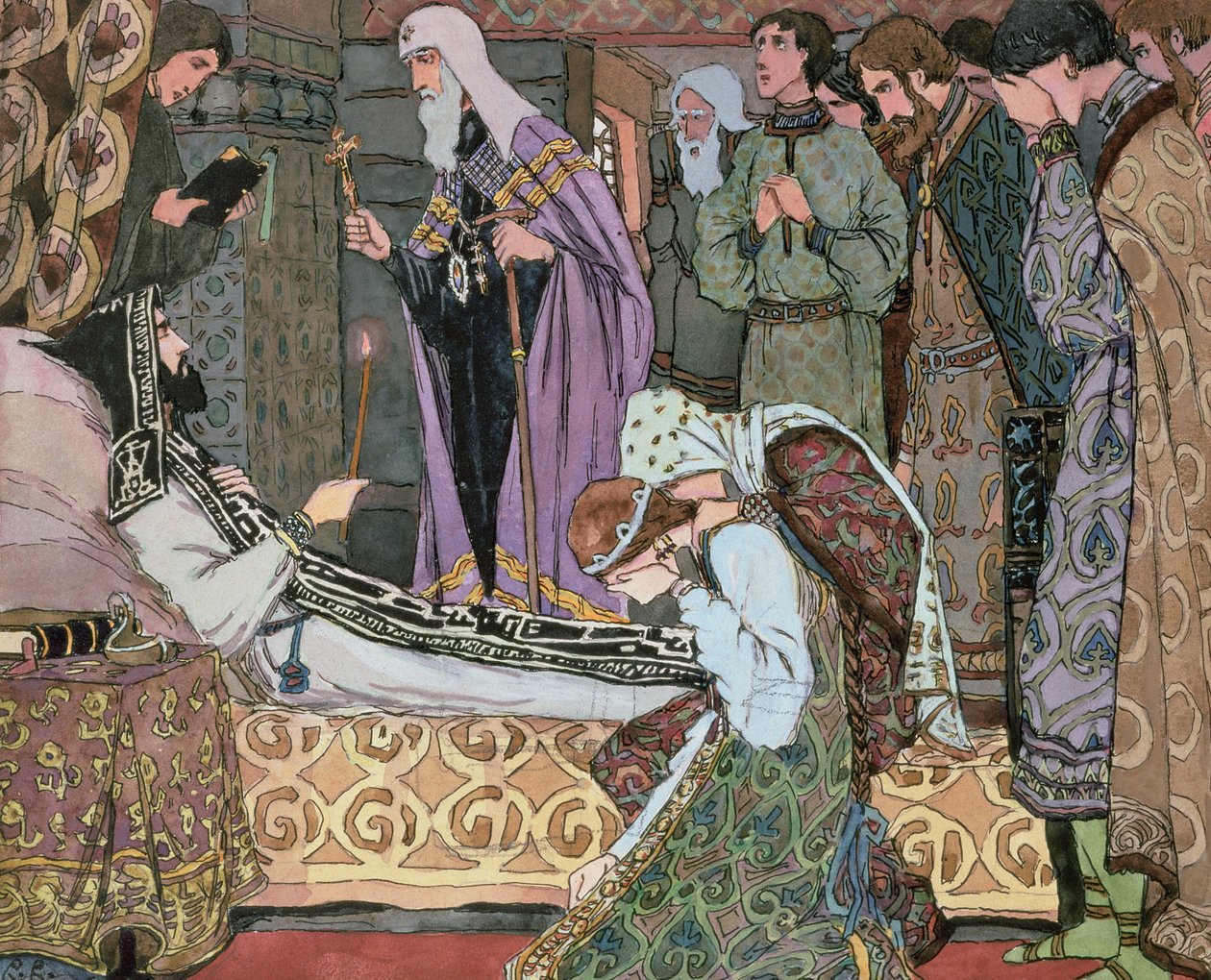 ドンの大公ドミトリーの死床（1350-89）、1910年頃 作： ヴァシリ・ヴァシレヴィッチ・ウラジミロフ