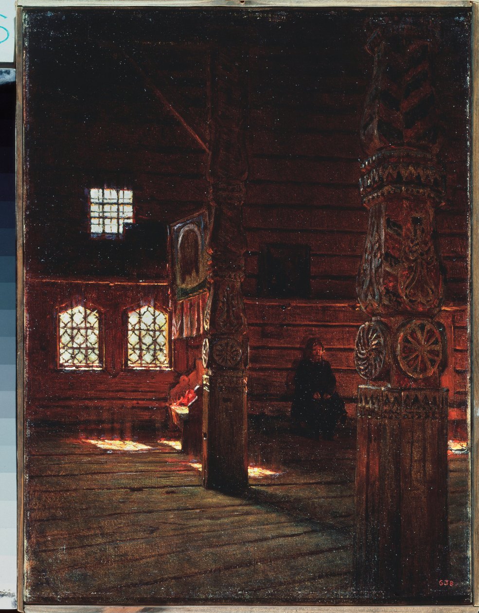プチュグのピーターとポール教会の内部 - Vasili Vasilyevich Vereshchagin (Vassili Vereshchagin) (1842-1904) による絵画、キャンバスに油彩 作： ヴァシリ・ヴァシリエヴィチ・ベレシチャギン