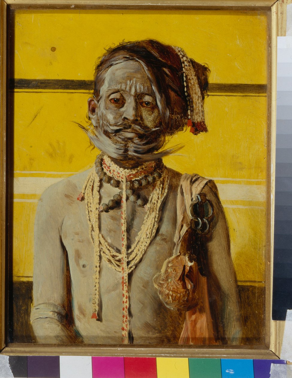 A fakir (A fakir) - Vasili Vasilyevich Vereshchagin (Vassili Vereshchagin) (1842-1904) による絵画、木に油彩 (24.2x18.8 cm) 作： ヴァシリ・ヴァシリエヴィチ・ベレシチャギン