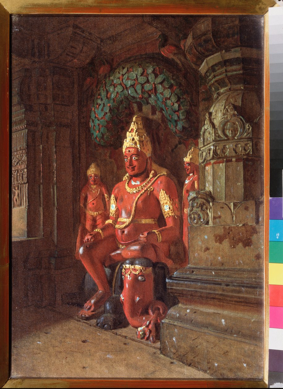 インドラ寺院のヴィシュヌ像 - Vasili Vasilyevich Vereshchagin (Vassili Vereshchagin) (1842-1904) 作、キャンバスに油彩 作： ヴァシリ・ヴァシリエヴィチ・ベレシチャギン