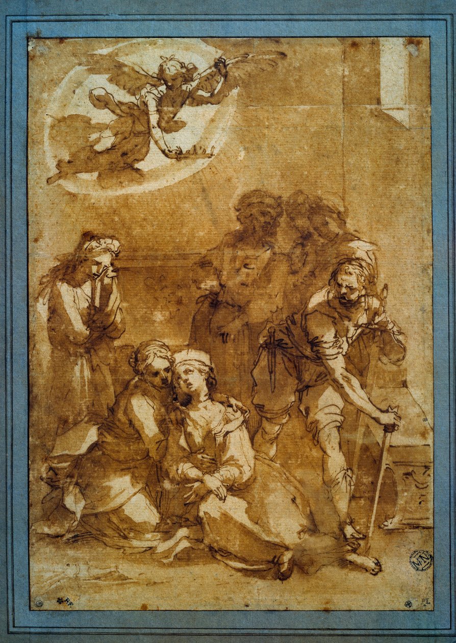 聖セシールの死 Ventura di Arcangelo Salimbeni dit Bevilacqua (1568-1613) によるサンタ・チェチーリア（ピサ）のための茶色のインクによる準備画 Sun.0.25×0.17m。パリ、ルーヴル美術館 作： ベンチュラディアルカンジェロサリンベニ