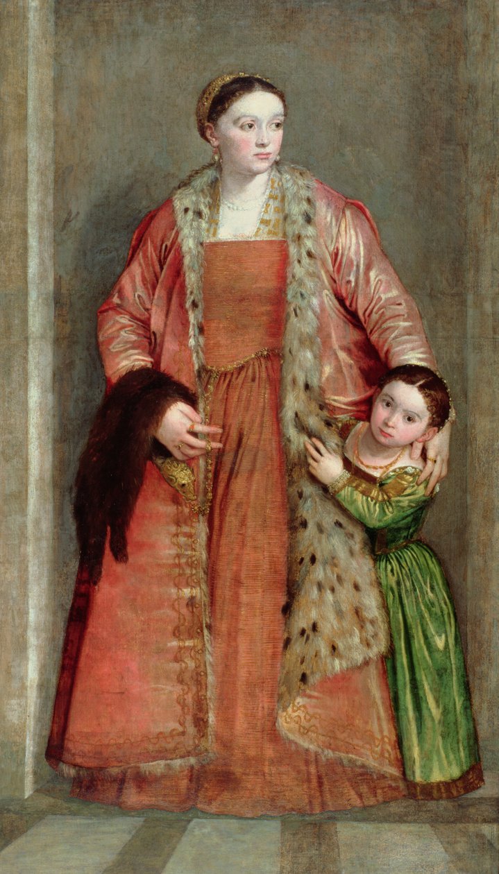 伯爵夫人Livia da Porto Thieneと彼女の娘、Portiaの肖像、c.1551 作： パオロベロネーゼ